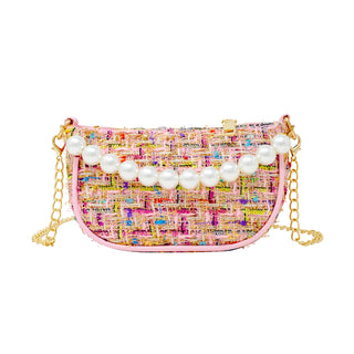 Zomi Gems Tweed Pearl Clutch Bag - Pink, Zomi Gems, Handbag, Pink, Purse, Tiny Treats, Tweed Clutch, Tweed Handbag, Zomi Gems, Zomi Gems Handbag, Zomi Gems Purse, Zomi Gems Tweed Pearl Clutch