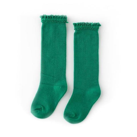 Little Stocking Co Lace Top Knee High Socks - Emerald, Little Stocking Co, cf-size-6-18-months, cf-type-knee-high-socks, cf-vendor-little-stocking-co, Fall 2021, Little Stocking Co, Little St
