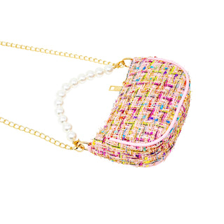 Zomi Gems Tweed Pearl Clutch Bag - Pink, Zomi Gems, Handbag, Pink, Purse, Tiny Treats, Tweed Clutch, Tweed Handbag, Zomi Gems, Zomi Gems Handbag, Zomi Gems Purse, Zomi Gems Tweed Pearl Clutch