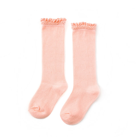 Little Stocking Co Lace Top Knee High Socks - Pale Peach, Little Stocking Co, cf-size-1-5-3y, cf-size-4-6y, cf-size-7-10y, cf-type-knee-high-socks, cf-vendor-little-stocking-co, Little Stocki