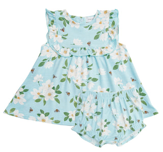 Angel Dear Magnolia Blue Top & Bloomer Set, Angel Dear, angel Dear, Angel Dear Magnolia Blue, Angel dear Spring 2021, Angel Dear Top & Bloomer Set, CM22, Infant Drerss, Infant Dress, JAN23, D