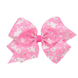 King Pink Bunny Print Hair Bow on Clippie, Wee Ones, Alligator Clip, Alligator Clip Hair Bow, Clippie, Clippie Hair Bow, CM22, Easter, Easter Bow, Easter Hair Bow, EB Girls, Hair Bow, Hair Bo