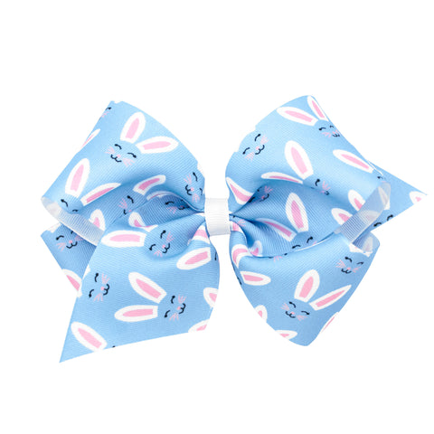 King Blue Bunny Print Hair Bow on Clippie, Wee Ones, Alligator Clip, Alligator Clip Hair Bow, Clippie, Clippie Hair Bow, CM22, Easter, Easter Bow, Easter Hair Bow, EB Girls, Hair Bow, Hair Bo