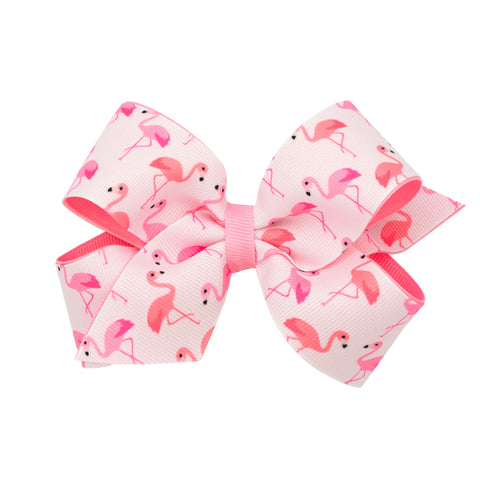 Medium Printed Overlay Hair Bow on Clippie - Flamingos, Wee Ones, Alligator Clip, Alligator Clip Hair Bow, Clippie, Clippie Hair Bow, Hair Bow, Hair Bow on Clippie, Hair Bows, Medium Flamingo