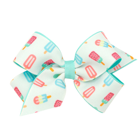 Medium Printed Overlay Hair Bow on Clippie - Popsicle, Wee Ones, Alligator Clip, Alligator Clip Hair Bow, Clippie, Clippie Hair Bow, Hair Bow, Hair Bow on Clippie, Hair Bows, Medium Flamingos