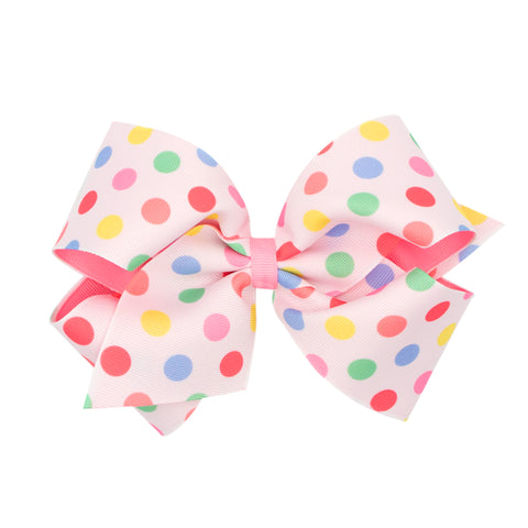 King Printed Overlay Hair Bow on Clippie - Pastel Dots, Wee Ones, Alligator Clip, Alligator Clip Hair Bow, Clippie, Clippie Hair Bow, Easter, Hair Bow, Hair Bow on Clippie, Hair Bows, Large F