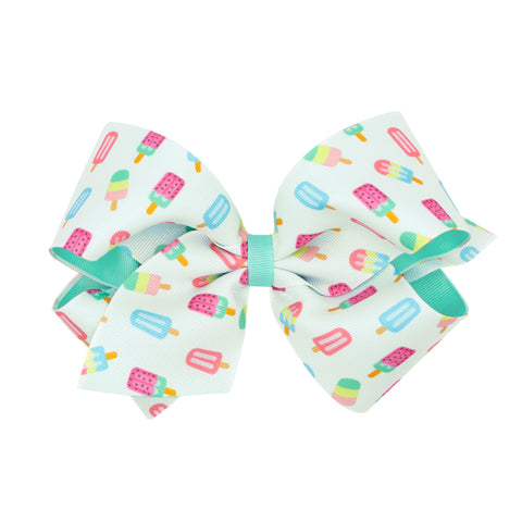 King Printed Overlay Hair Bow on Clippie - Popsicle, Wee Ones, Alligator Clip, Alligator Clip Hair Bow, Clippie, Clippie Hair Bow, Hair Bow, Hair Bow on Clippie, Hair Bows, Large Popsicle Pri