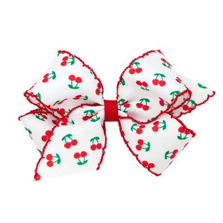 Medium Fruit Print Grosgrain Moonstitch Hair Bow on Clippie - 4 Prints, Wee Ones, Alligator Clip, Alligator Clip Hair Bow, Clippie, Clippie Hair Bow, Hair Bow, Hair Bows, Medium Fruit Print G