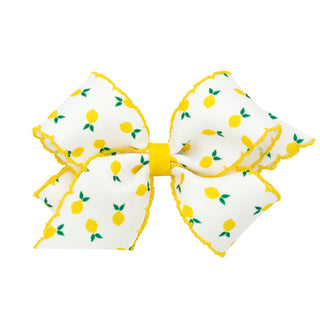 Medium Fruit Print Grosgrain Moonstitch Hair Bow on Clippie - 4 Prints, Wee Ones, Alligator Clip, Alligator Clip Hair Bow, Clippie, Clippie Hair Bow, Hair Bow, Hair Bows, Medium Fruit Print G