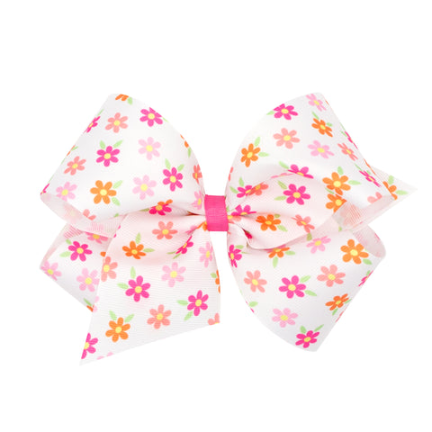 King Flower Print Hair Bow on Clippie, Wee Ones, Alligator Clip, Alligator Clip Hair Bow, Clippie, Clippie Hair Bow, Hair Bow, Hair Bow on Clippie, Hair Bows, Large Flower Print Hair Bow on C