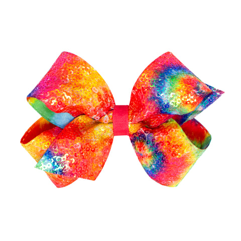 Medium Iridescent Sequin Bright Tie Dye Hair Bow on Clippie, Wee Ones, Alligator Clip, Alligator Clip Hair Bow, Clippie, Clippie Hair Bow, Hair Bow, Hair Bow on Clippie, Hair Bows, Medium Iri