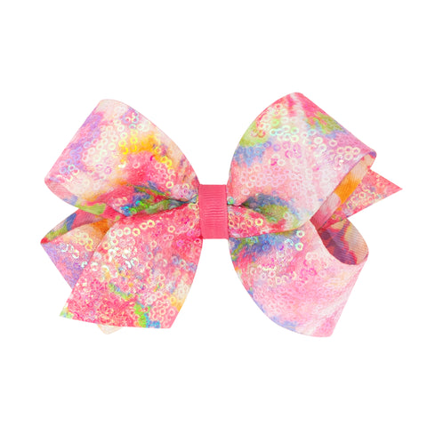 Medium Iridescent Sequin Pastel Tie Dye Hair Bow on Clippie, Wee Ones, Alligator Clip, Alligator Clip Hair Bow, Clippie, Clippie Hair Bow, Hair Bow, Hair Bow on Clippie, Hair Bows, Medium Iri