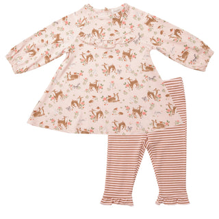 Angel Dear Woodland Animals Ruffle Dress & Legging Set, Angel Dear, 2pc Outfit, angel Dear, Angel Dear 2pc Outfit, Angel Dear Fall 2021, Angel Dear Ruffle Dress & Legging Set, Angel Dear Wood