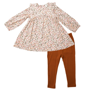Angel Dear Vintage Calico Pink Ruffle Dress & Legging Set, Angel Dear, 2pc Outfit, angel Dear, Angel Dear 2pc Outfit, Angel Dear Fall 2021, Angel Dear Vintage Calico, Angel Dear Vintage Calic