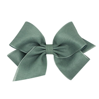 Medium Canvas Linen & Satin Overlay Hair Bow on Clippie, Wee Ones, cf-size-azalea, cf-size-brown, cf-size-vapor, cf-type-hair-bow, cf-vendor-wee-ones, Medium Linen & Satin Overlay Hair Bow on