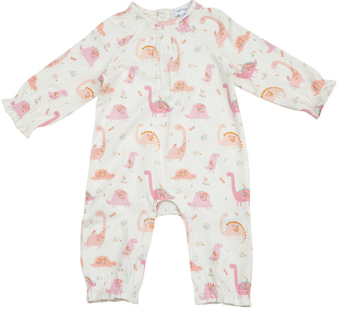 Angel Dear Floral Dinos Pink Smocked Bamboo Romper, Angel Dear, angel Dear, Angel Dear Bamboo Romper, Angel Dear Dinosaur, Angel Dear Fall 2020, Angel Dear Floral Dinos, Angel Dear Floral Din