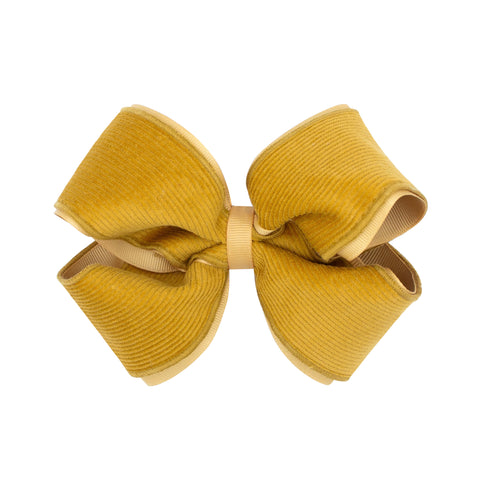 King Corduroy and Grosgrain Overlay Hair Bow on Clippie - 6 Colors, Wee Ones, Alligator Clip, Alligator Clip Hair Bow, cf-type-hair-bow, cf-vendor-wee-ones, Clippie, Clippie Hair Bow, Hair Bo