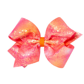 King Iridescent Sequin Ombre Hair Bow on Clippie - 3 Colors, Wee Ones, Alligator Clip, Alligator Clip Hair Bow, cf-size-aqua, cf-size-orange, cf-type-hair-bow, cf-vendor-wee-ones, Clippie, Cl