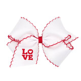 King Moonstitch Embroidered Love Hair Bow on Clippie, Wee Ones, Alligator Clip, Alligator Clip Hair Bow, cf-type-hair-bow, cf-vendor-wee-ones, Clippie, Clippie Hair Bow, CM22, Hair Bow, Hair 