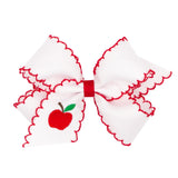 Apple Embroidered Moonstitch Grosgrain Hair Bow on Clippie, Wee Ones, Alligator Clip, Alligator Clip Hair Bow, Apple Embroidered Moonstitch Grosgrain Hair Bow on Clippie, Back To School, cf-s