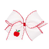 Apple Embroidered Moonstitch Grosgrain Hair Bow on Clippie, Wee Ones, Alligator Clip, Alligator Clip Hair Bow, Apple Embroidered Moonstitch Grosgrain Hair Bow on Clippie, Back To School, cf-s