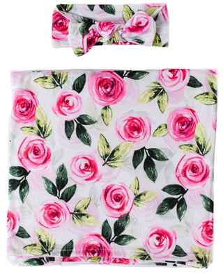 Little Sleepies Roses Bamboo Swaddle & Headband Set, Little Sleepies, CM22, Little Sleepies, Little Sleepies Bamboo, Little Sleepies Bamboo Swaddle & Headband Set, Little Sleepies Roses, Litt