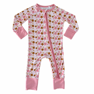 In My Jammers Pink Star Zipper Romper, In My Jammers, Bamboo, Bamboo Pajamas, cf-size-9-12-months, cf-type-pajamas, cf-vendor-in-my-jammers, Convertible, Convertible Romper, In My Jammers, In