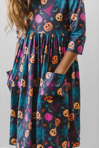 Mila & Rose Skeleton Web 3/4 Sleeve Dress w/Pockets, Mila & Rose, Halloween, Halloween Dress, Mila & Rose, Mila & Rose 3/4 Sleeve Dress w/Pockets, Mila & Rose Skeleton Web, Mila & Rose Twirl 