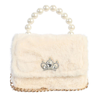 Dear Ellie Faux Fur w/Crown & Pearl Handle - Cream, Dear Ellie, Dear Ellie, Dear Ellie Cream, Dear Ellie Faux Fur Purse w/Crown, Dear Ellie Handbag, Dear Ellie Purse, Faux Fur, Handbag for Li