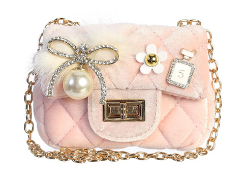 Dear Ellie Velvet Purse - Pink, Dear Ellie, Dear Ellie, Dear Ellie Handbag, Dear Ellie Pink, Dear Ellie Purse, Dear Ellie Velvet Purse, Faux Fur, Handbag for Little Girl, Little Girl Handbag,
