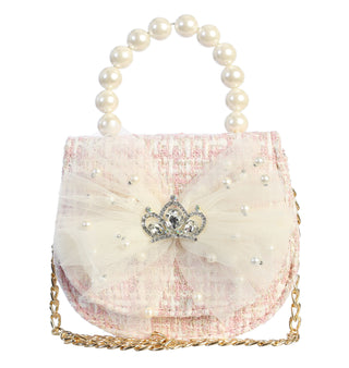 Dear Ellie Mini Tweed w/Crown & Pearl Handle Handbag - Pink, Dear Ellie, Dear Ellie, Dear Ellie Handbag, Dear Ellie Mini Tweed Handbag, Dear Ellie Mini Tweed w/Crown & Pearl Handle Handbag, D
