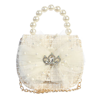 Dear Ellie Mini Tweed w/Crown & Pearl Handle Handbag - Ivory, Dear Ellie, Dear Ellie, Dear Ellie Handbag, Dear Ellie Ivory, Dear Ellie Mini Tweed Handbag, Dear Ellie Mini Tweed w/Crown & Pear