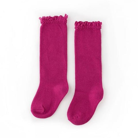 Little Stocking Co Lace Top Knee High Socks - Raspberry, Little Stocking Co, cf-size-0-6-months, cf-type-knee-high-socks, cf-vendor-little-stocking-co, Fall 2021, Little Stocking Co, Little S