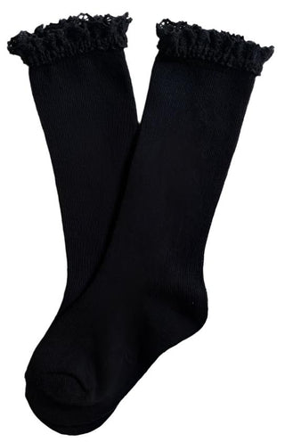 Little Stocking Co Lace Top Knee High Socks - Black, Little Stocking Co, cf-size-0-6-months, cf-size-1-5-3y, cf-size-4-6y, cf-size-6-18-months, cf-size-7-10y, cf-type-knee-high-socks, cf-vend