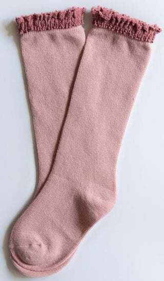 Little Stocking Co Lace Top Knee High Socks - Blush + Mauve, Little Stocking Co, Little Stocking Co, Little Stocking Co  Blush + Mauve Lace Top Knee High Socks, Little Stocking Co Blush + Mau