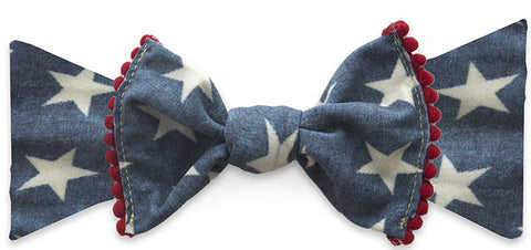 Baby Bling Denim Stars w/Pom Trimmed Knot Headband, Baby Bling, 4th of July, American Flag, Baby Bling, Baby Bling Bows, Baby Bling Denim Stars, Baby Bling Knot, Baby Bling Knot Headband, Pat