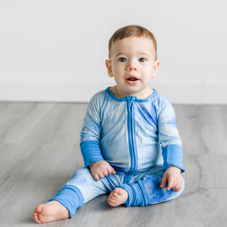 Little Sleepies Blue Watercolor Convertible Romper/Sleeper, Little Sleepies, Bamboo Pajamas, Blue Watercolor, CM22, Coverall, Footie, Little Sleepies, Little Sleepies Bamboo, Little Sleepies 
