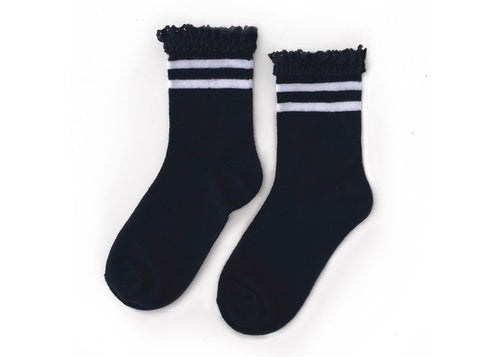 Little Stocking Co Lace Midi Socks - Black w/White Stripes, Little Stocking Co, Lace Ruffle Socks, Lace Socks, Little Stocking Co, Little Stocking Co Black w/White Stripes Lace Midi Socks, Li