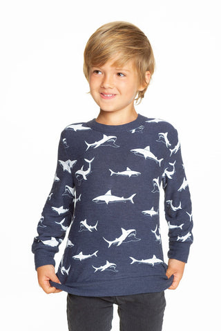 Chaser Happy Sharks Cozy Knit Pullover, Chaser, Boys Clothing, Chaser, Chaser Happy Sharks, Chaser Kids, Chaser Kids Tee, Chaser Shark sweatshirt, Chaser TeeChaser, Els PW 8258, End of Year, 