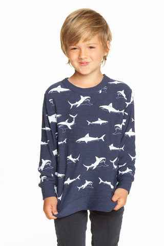 Chaser Happy Sharks Cozy Knit Pullover, Chaser, Boys Clothing, Chaser, Chaser Happy Sharks, Chaser Kids, Chaser Kids Tee, Chaser Shark sweatshirt, Chaser TeeChaser, Els PW 8258, End of Year, 