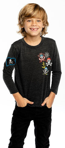 Chaser Pirate Patches L/S Crew Neck Tee, Chaser, cf-size-6, cf-size-7, cf-size-8, cf-type-shirt, cf-vendor-chaser, Chaser, Chaser Kids, Chaser Kids Shirt, Chaser Kids Tee, Chaser L/S tee, Cha