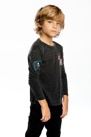 Chaser Pirate Patches L/S Crew Neck Tee, Chaser, cf-size-6, cf-size-7, cf-size-8, cf-type-shirt, cf-vendor-chaser, Chaser, Chaser Kids, Chaser Kids Shirt, Chaser Kids Tee, Chaser L/S tee, Cha