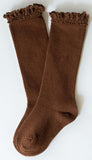 Little Stocking Co Lace Top Knee High Socks - Chocolate, Little Stocking Co, cf-size-0-6-months, cf-size-4-6y, cf-type-knee-high-socks, cf-vendor-little-stocking-co, Little Stocking Co, Littl