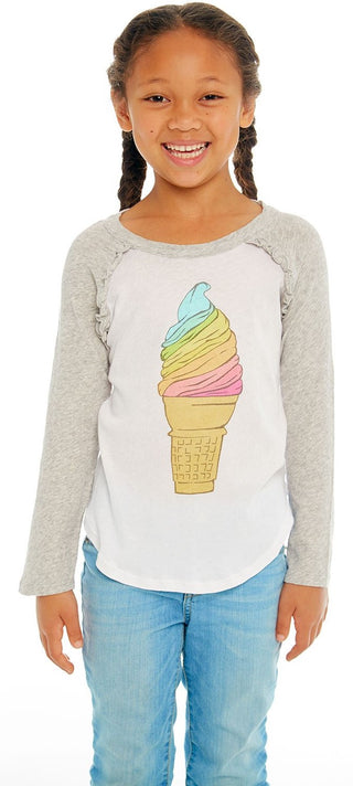 Chaser Rainbow Ice Cream Cone L/S Ruffle Baseball Tee, Chaser, Baseball Tee, Chaser Ice Cream, Chaser Long Sleeve, Chaser Rainbow, Chaser Rainbow Ice Cream, Chaser Rainbow Ice Cream Cone L/S 