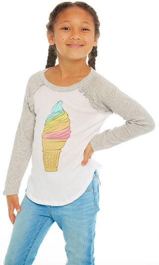 Chaser Rainbow Ice Cream Cone L/S Ruffle Baseball Tee, Chaser, Baseball Tee, Chaser Ice Cream, Chaser Long Sleeve, Chaser Rainbow, Chaser Rainbow Ice Cream, Chaser Rainbow Ice Cream Cone L/S 