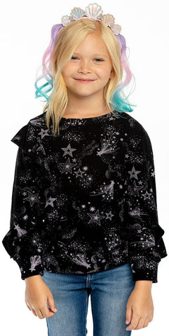 Chaser Mystical Star Print Ruffle Knit Pullover, Chaser, cf-size-12, cf-size-3, cf-size-5, cf-size-6, cf-size-8, cf-type-pullover, cf-vendor-chaser, Chaser, Chaser Kids, Chaser L/S Tee, Chase