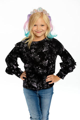 Chaser Mystical Star Print Ruffle Knit Pullover, Chaser, cf-size-12, cf-size-3, cf-size-5, cf-size-6, cf-size-8, cf-type-pullover, cf-vendor-chaser, Chaser, Chaser Kids, Chaser L/S Tee, Chase