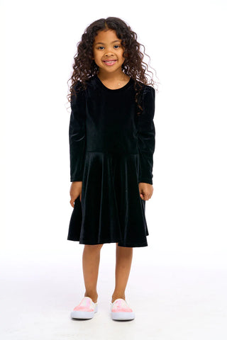 Chaser Stretch Velvet Bow Detail Puff Sleeve Dress, Chaser, cf-size-2, cf-size-3, cf-size-4, cf-size-7, cf-type-dress, cf-vendor-chaser, Chaser Dress, Chaser Velvet, Dress, Dress for Girls, D