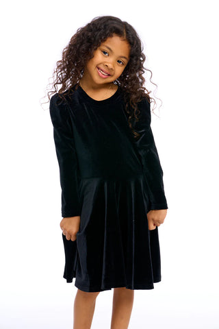 Chaser Stretch Velvet Bow Detail Puff Sleeve Dress, Chaser, cf-size-2, cf-size-3, cf-size-4, cf-size-7, cf-type-dress, cf-vendor-chaser, Chaser Dress, Chaser Velvet, Dress, Dress for Girls, D