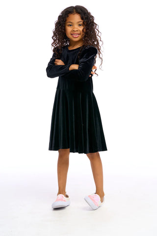 Chaser Stretch Velvet Bow Detail Puff Sleeve Dress, Chaser, cf-size-2, cf-size-3, cf-size-4, cf-size-7, cf-type-dress, cf-vendor-chaser, Chaser Dress, Chaser Velvet, Dress, Dress for Girls, D